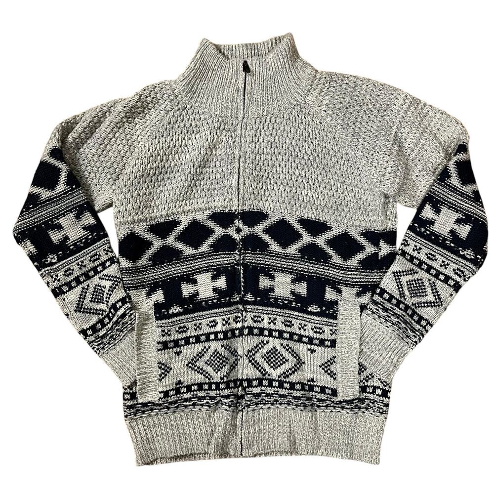 Triple Five Soul Full Zip Cardigan Sweater Sz Mens M Wool Blend Nordic Fisherman